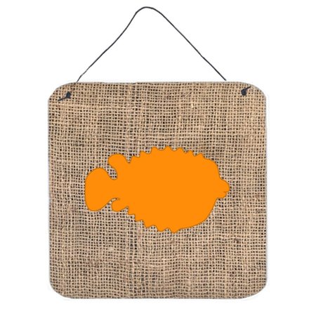 MICASA Fish Blowfish Burlap And Orange Aluminium Metal Wall Or Door Hanging Prints 6 x 6 In. MI729017